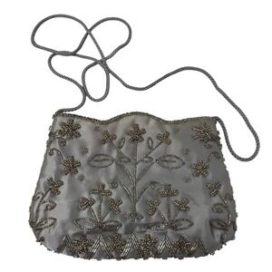 Vtg Valerie‎ Stevens Silver Beaded Small Evening Bag Snap Crossbody